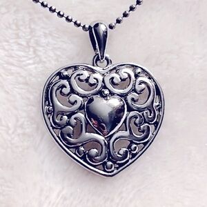 COOKIE LEE ❤️ 15” + 3” VINTAGE 90’s SILVER HEART PENDANT ON BALL CHAIN NECKLACE